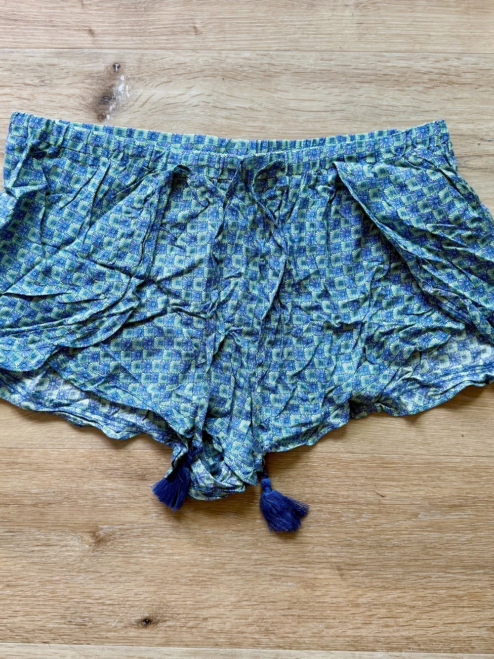 Victoria's Secret Blue and Green Printed Boho Tassel Lounge Shorts